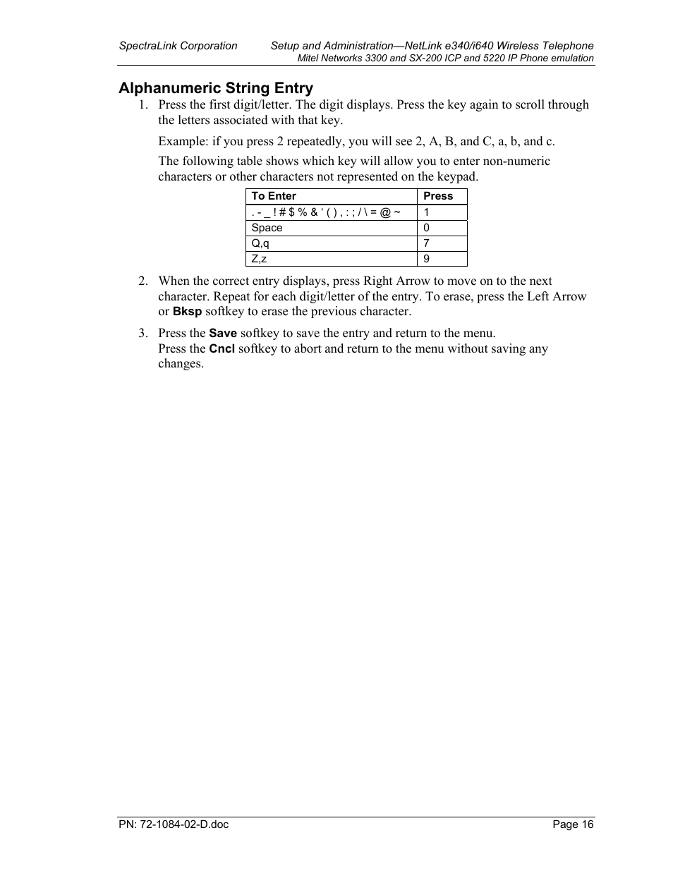Alphanumeric string entry | Targus netlink e340 User Manual | Page 16 / 47