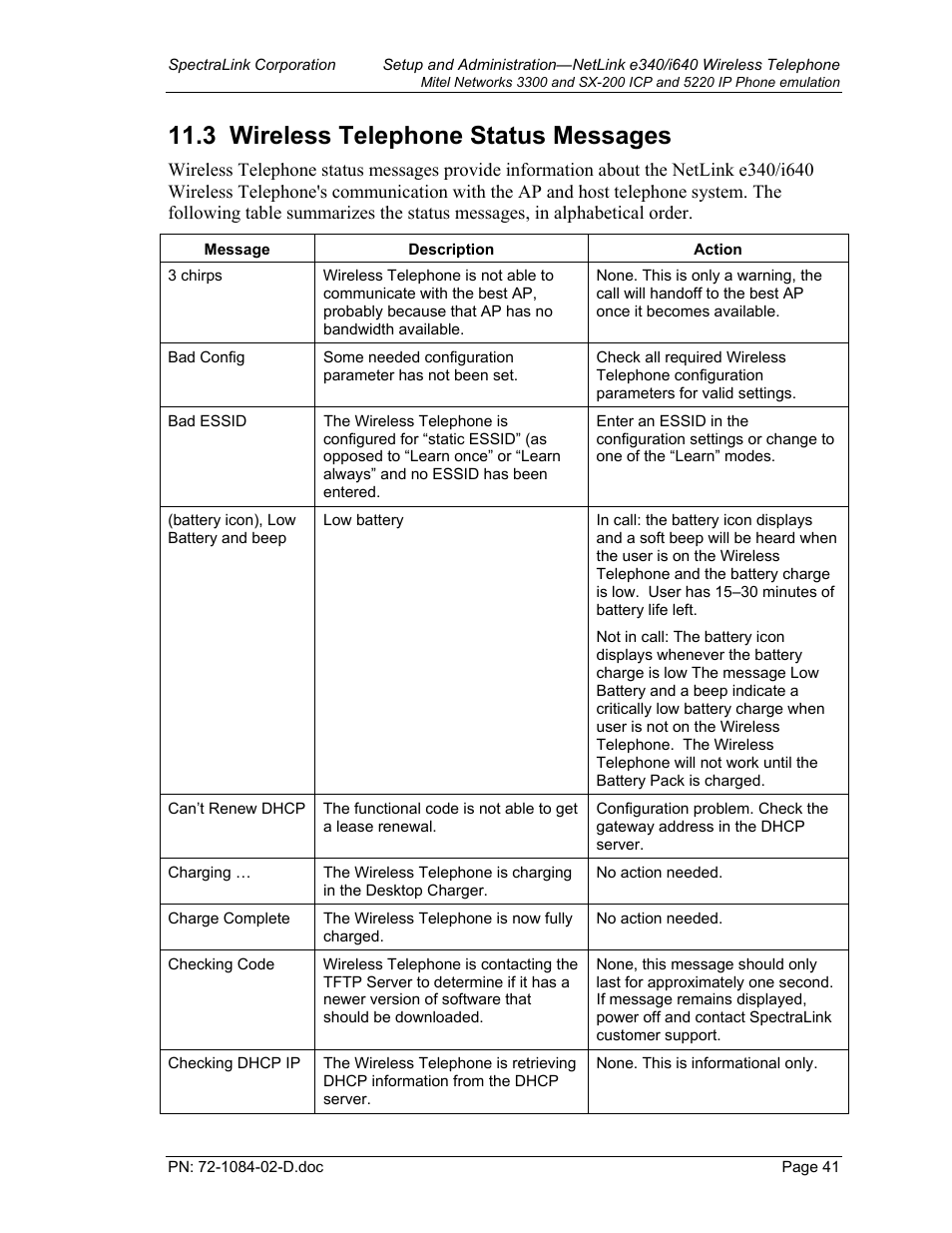 Wireless telephone status messages, Wireless telephone status messages 41, 3 wireless telephone status messages | Targus netlink e340 User Manual | Page 41 / 47