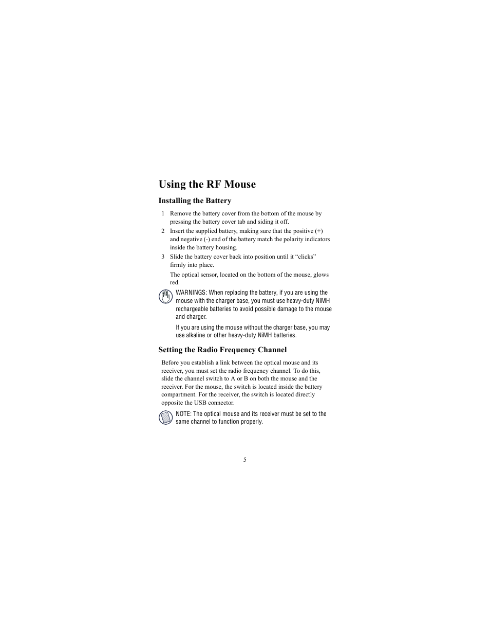 Using the rf mouse | Targus 400-0086-001A User Manual | Page 5 / 15