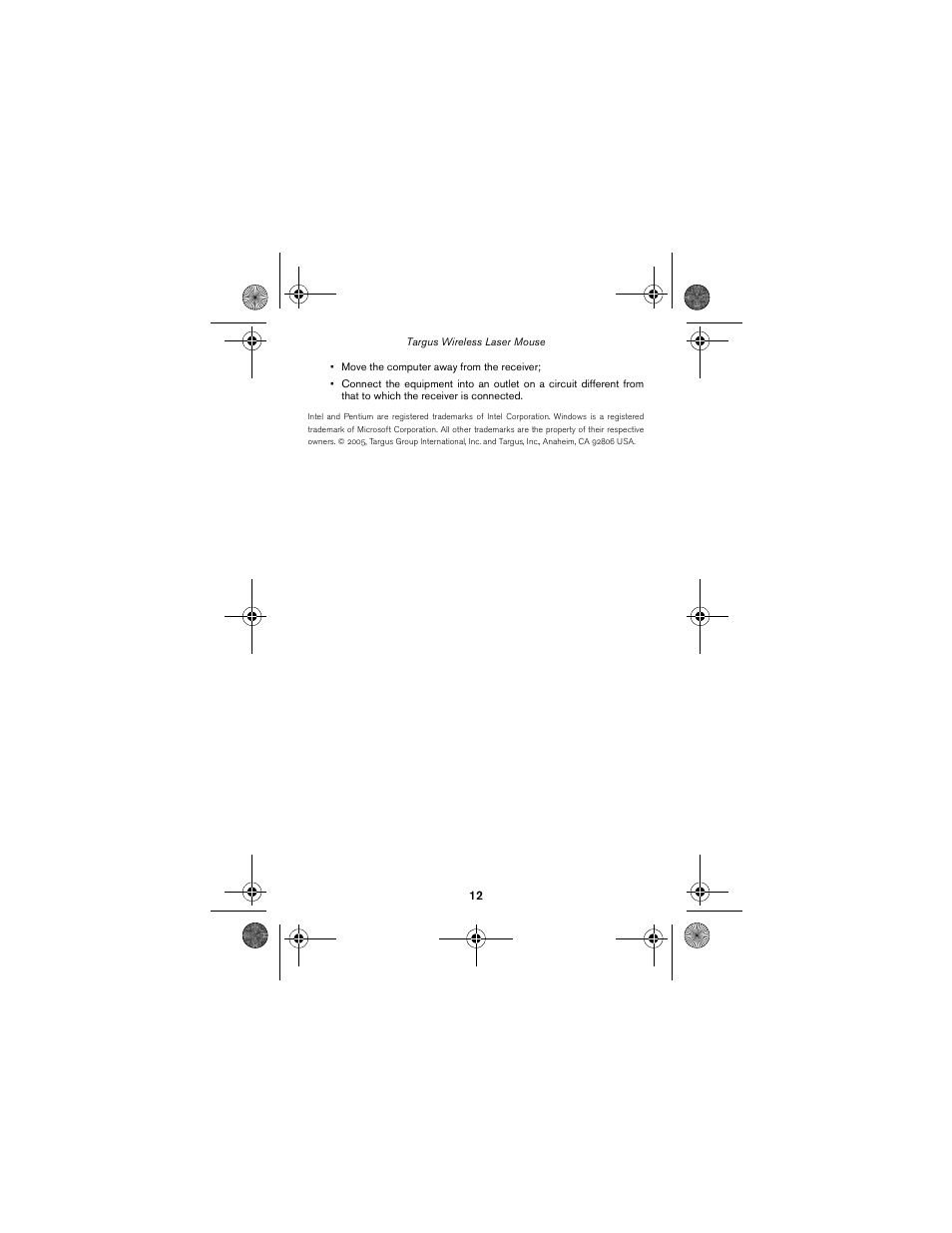 Targus Wireless Laser Mouse User Manual | Page 12 / 12