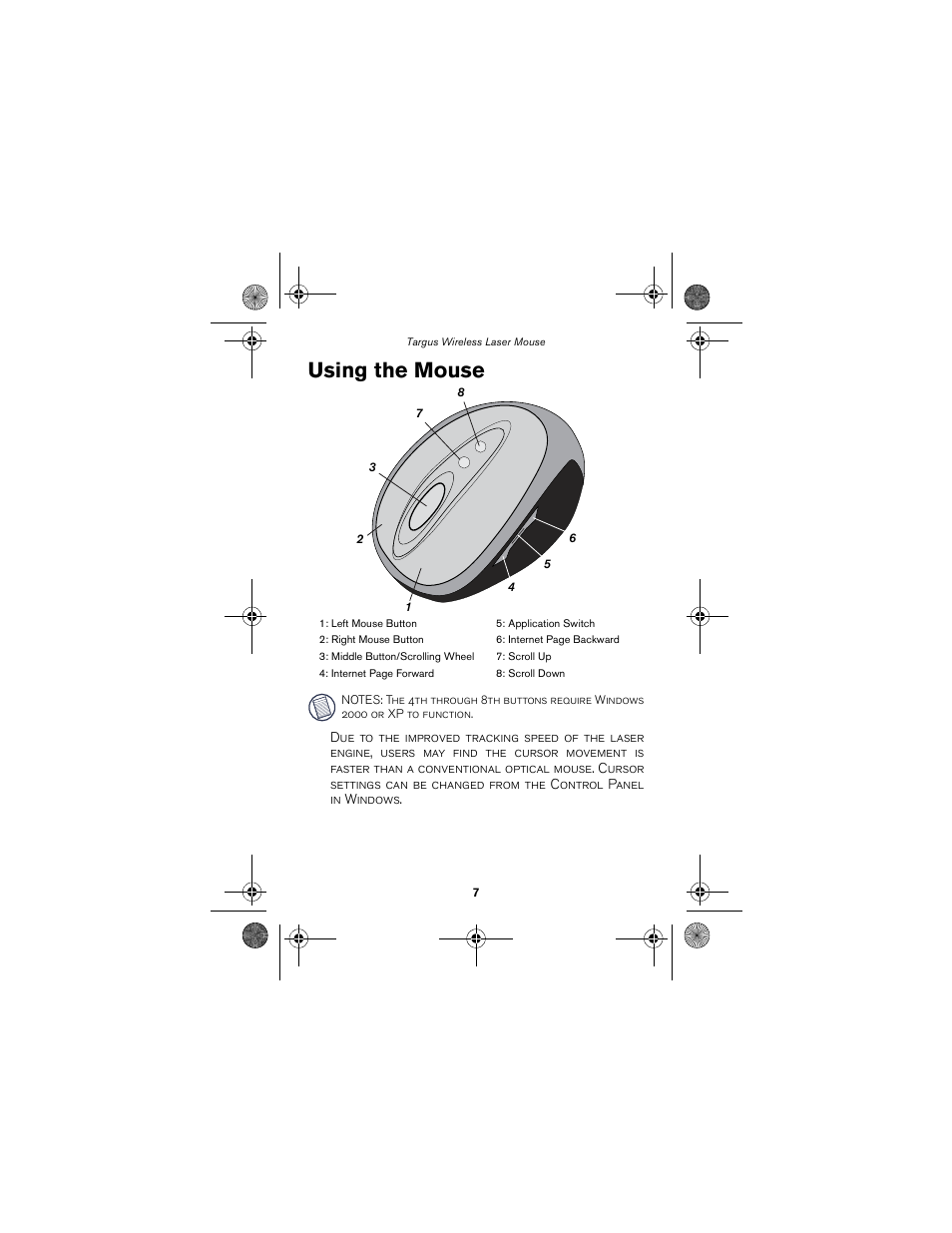 Using the mouse | Targus Wireless Laser Mouse User Manual | Page 7 / 12