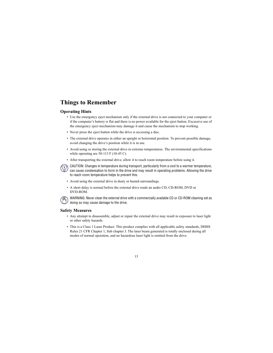 Things to remember, Operating hints, Safety measures | Targus NOTEWORTHY 400-0084-001A User Manual | Page 13 / 19