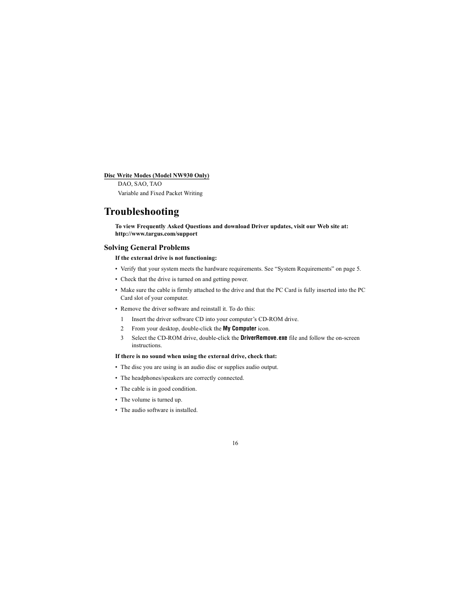 Troubleshooting, Solving general problems | Targus NOTEWORTHY 400-0084-001A User Manual | Page 16 / 19