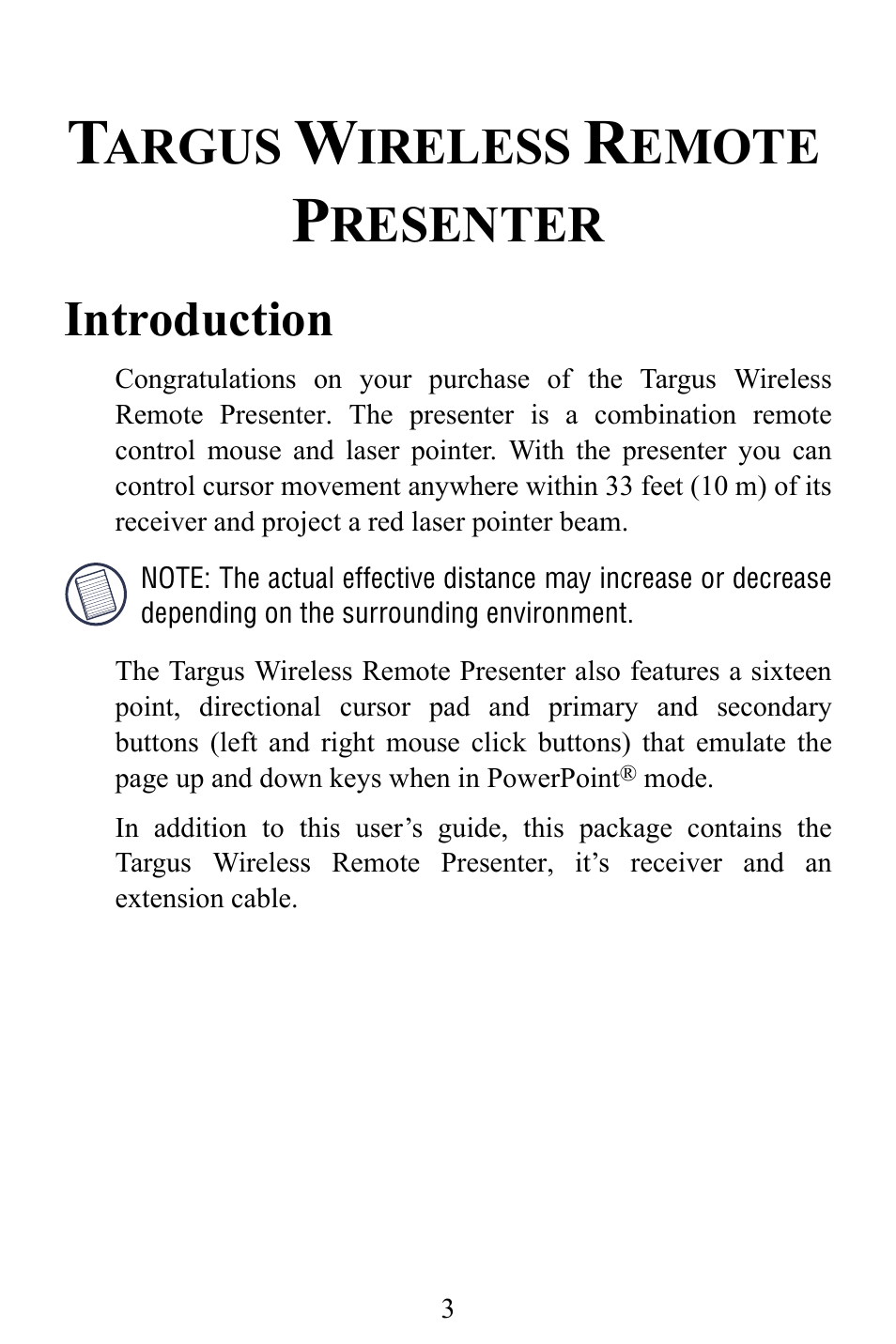 Argus, Ireless, Emote | Resenter | Targus Wireless Remote Presenter PAUM30U / 400-0110-001C User Manual | Page 3 / 11