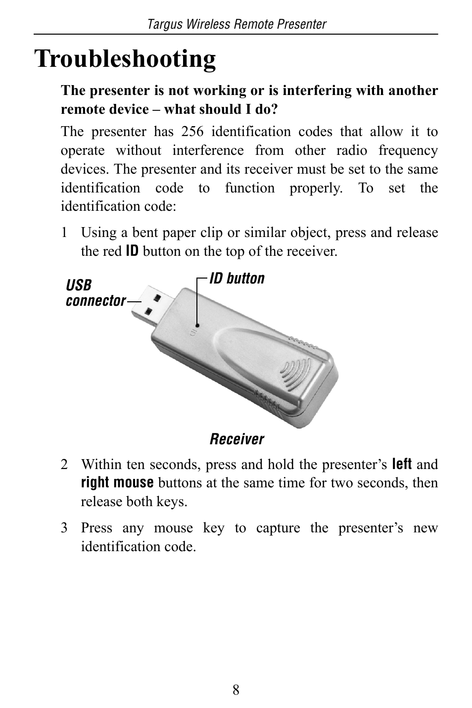 Troubleshooting | Targus Wireless Remote Presenter PAUM30U / 400-0110-001C User Manual | Page 8 / 11