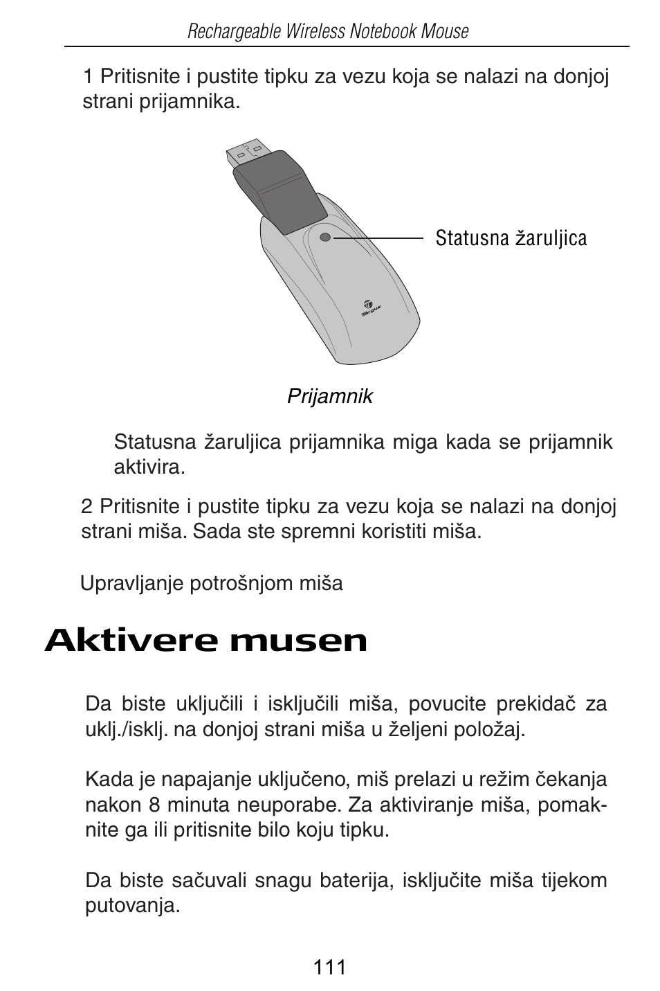 Aktivere musen | Targus Rechargeable Wireless Notebook Mouse User Manual | Page 111 / 259