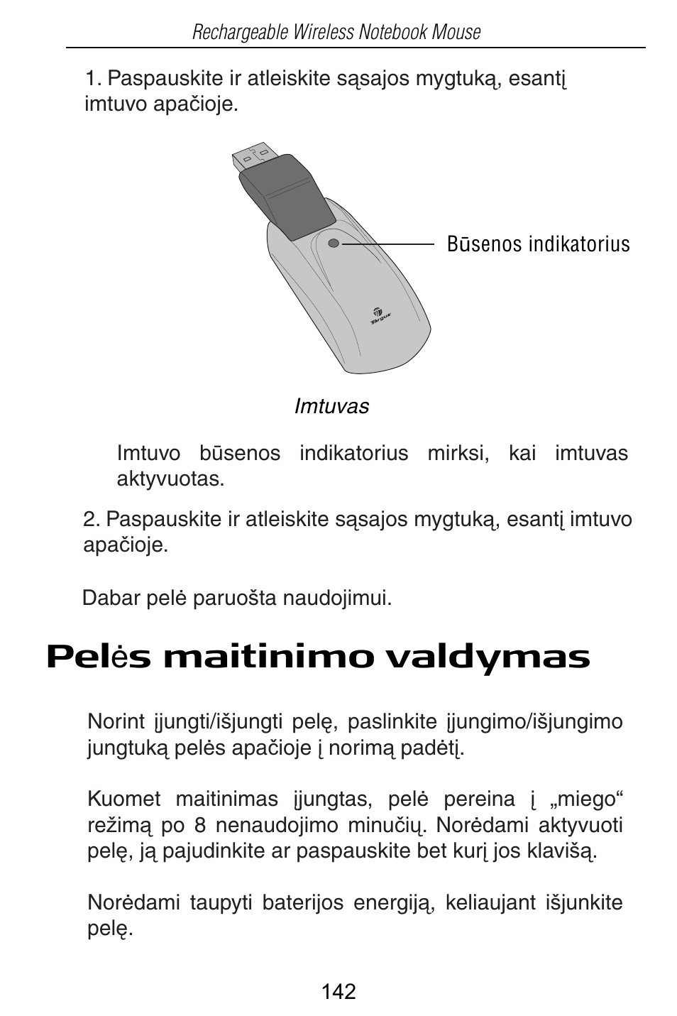 Pel ơ s maitinimo valdymas | Targus Rechargeable Wireless Notebook Mouse User Manual | Page 142 / 259