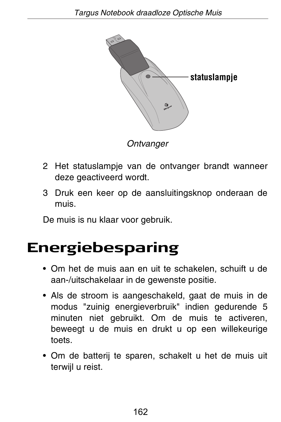Energiebesparing | Targus Rechargeable Wireless Notebook Mouse User Manual | Page 162 / 259