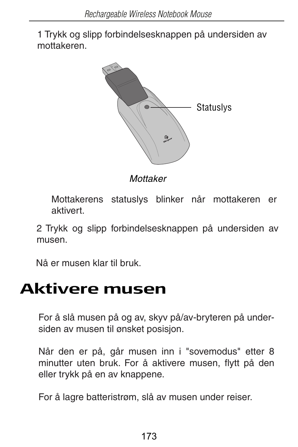 Aktivere musen | Targus Rechargeable Wireless Notebook Mouse User Manual | Page 173 / 259