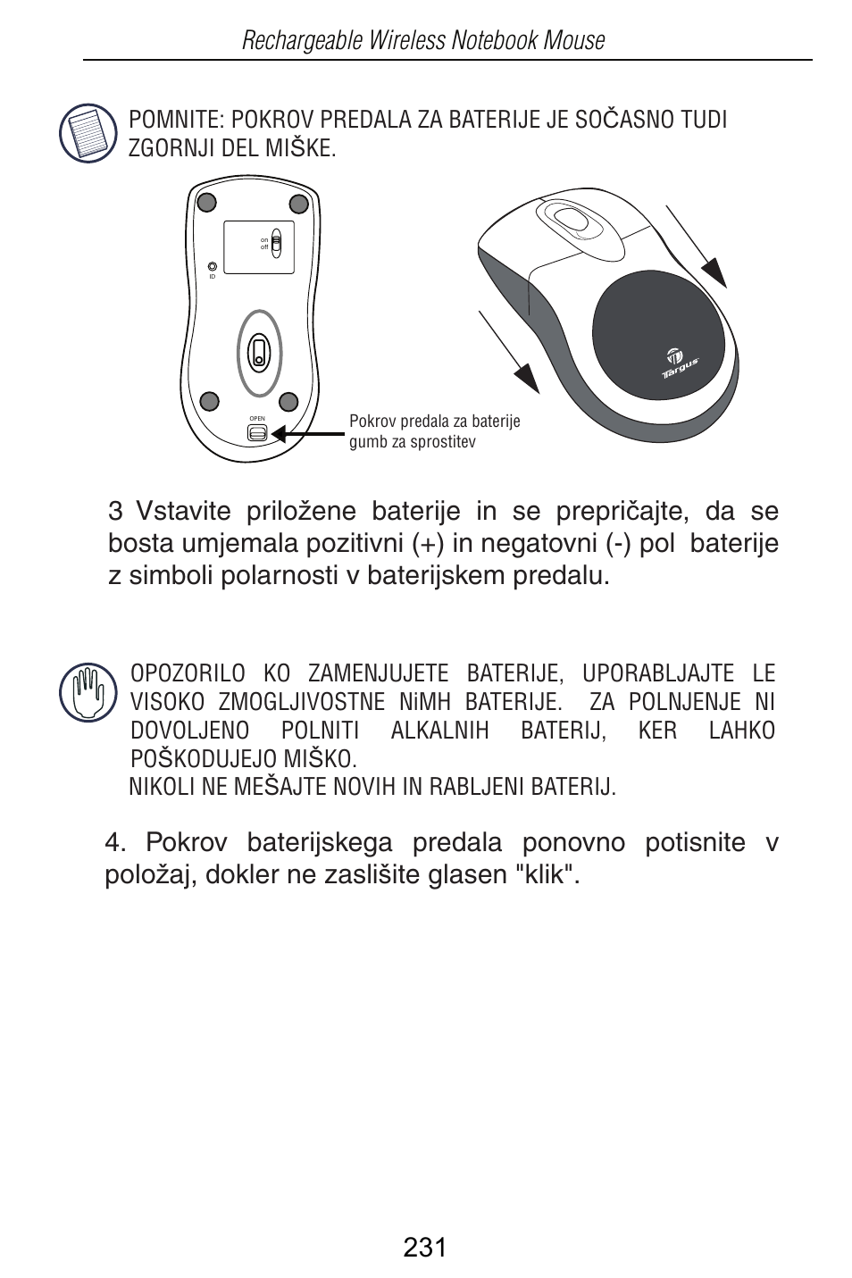 Targus Rechargeable Wireless Notebook Mouse User Manual | Page 231 / 259