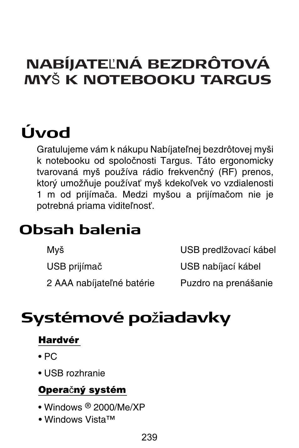 Targus Rechargeable Wireless Notebook Mouse User Manual | Page 239 / 259