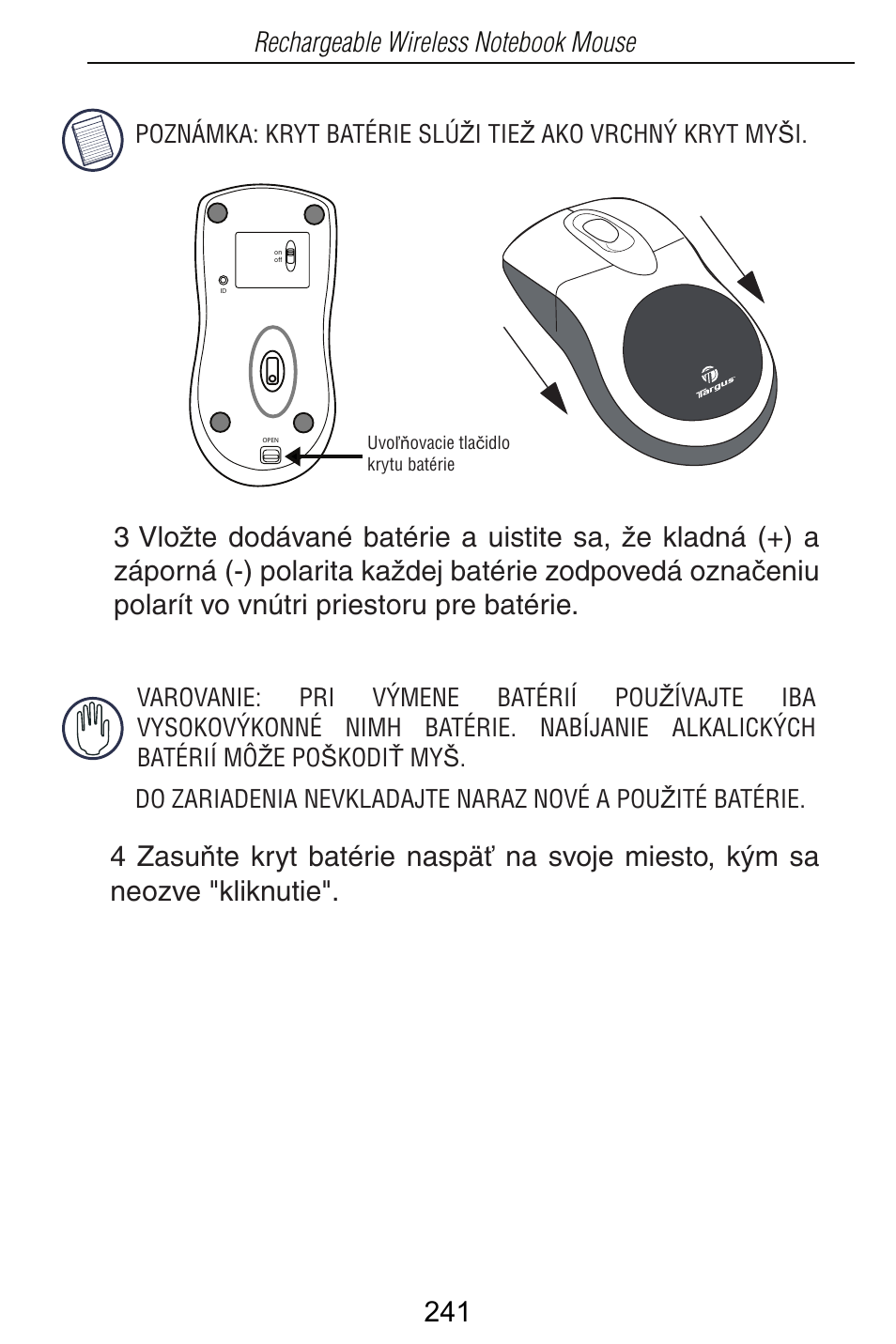 Targus Rechargeable Wireless Notebook Mouse User Manual | Page 241 / 259