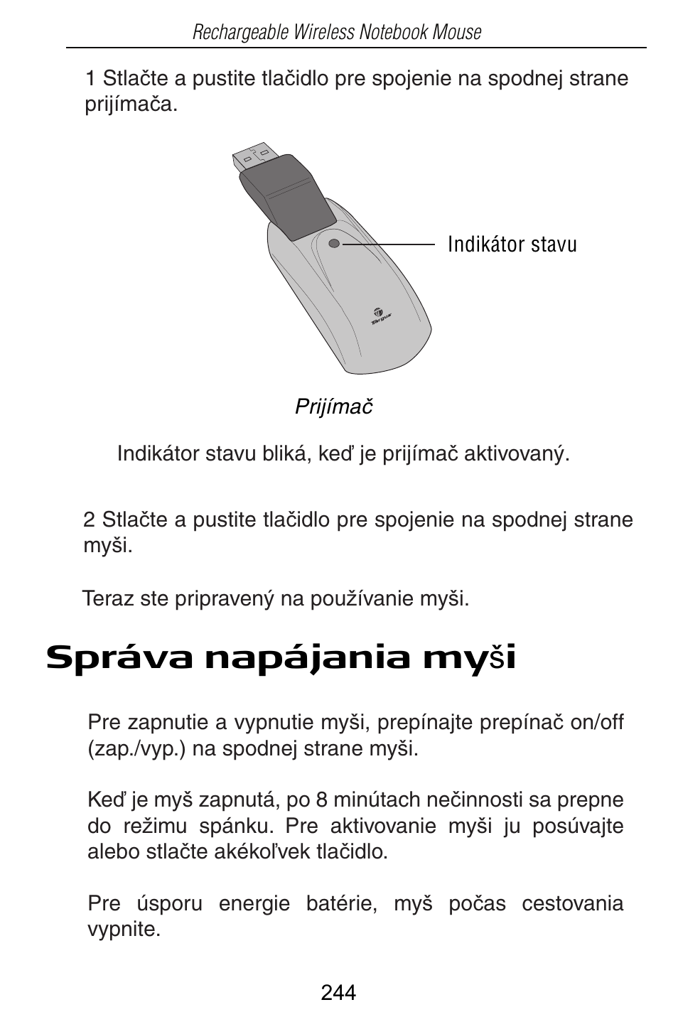 Správa napájania my š i | Targus Rechargeable Wireless Notebook Mouse User Manual | Page 244 / 259