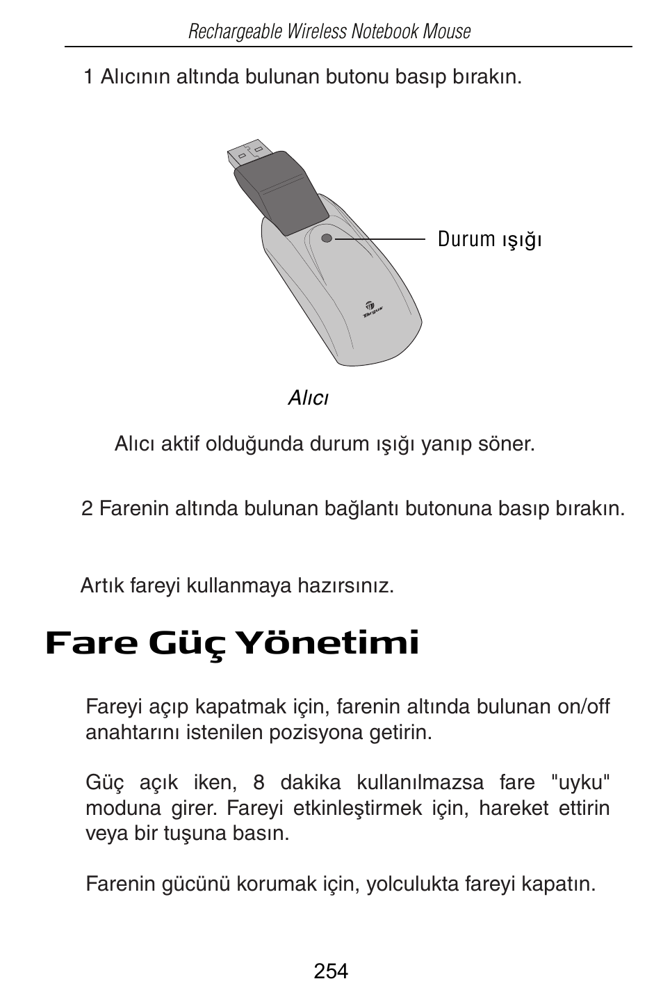 Fare güç yönetimi | Targus Rechargeable Wireless Notebook Mouse User Manual | Page 254 / 259
