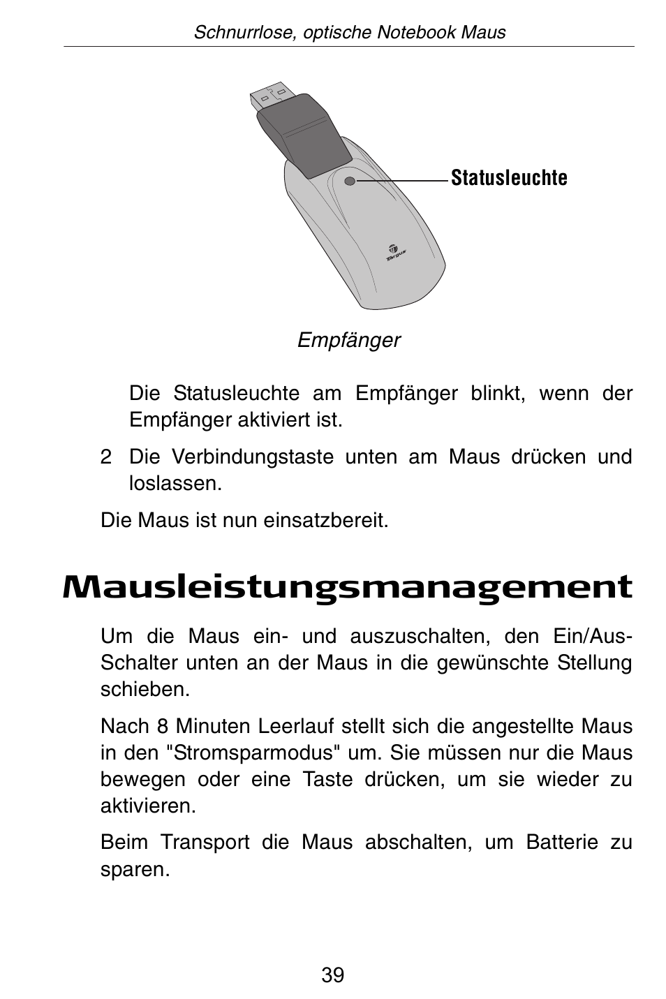 Mausleistungsmanagement | Targus Rechargeable Wireless Notebook Mouse User Manual | Page 39 / 259
