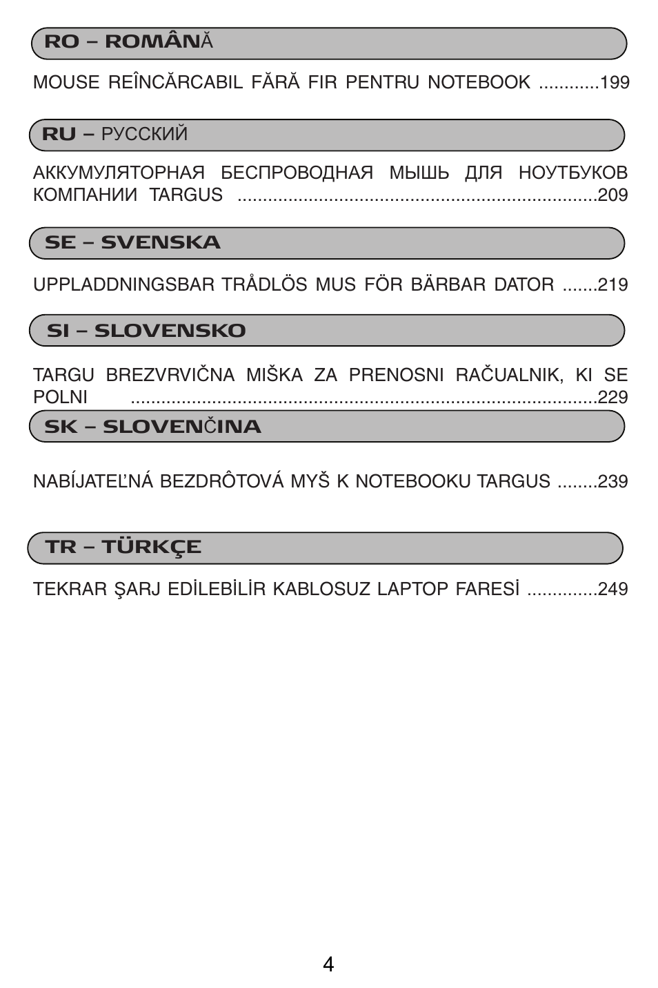 Targus Rechargeable Wireless Notebook Mouse User Manual | Page 4 / 259