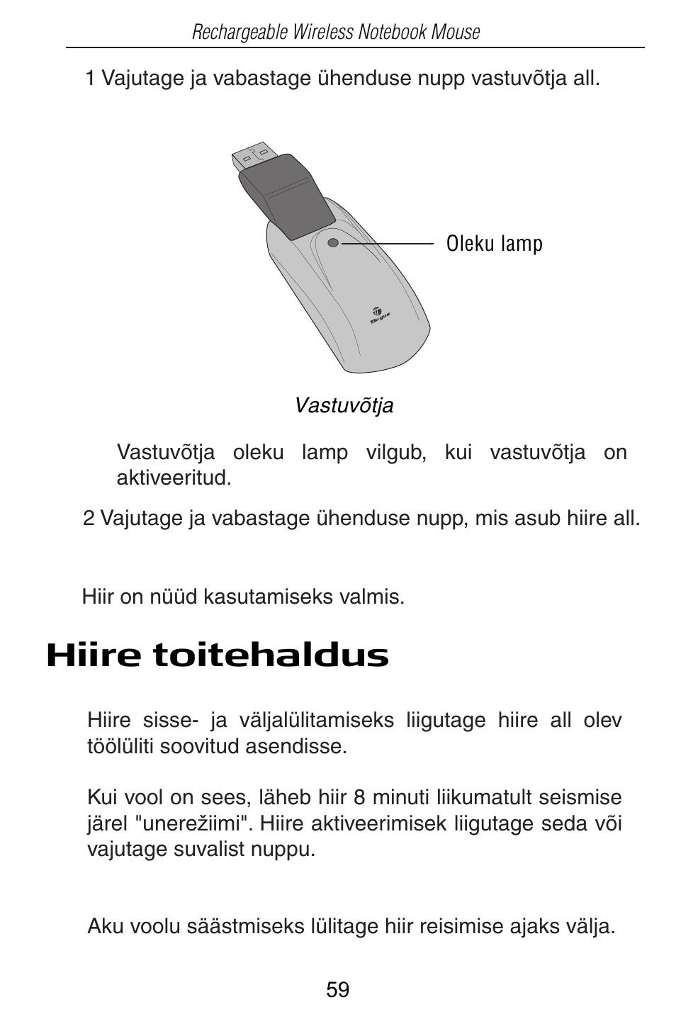 Hiire toitehaldus | Targus Rechargeable Wireless Notebook Mouse User Manual | Page 59 / 259