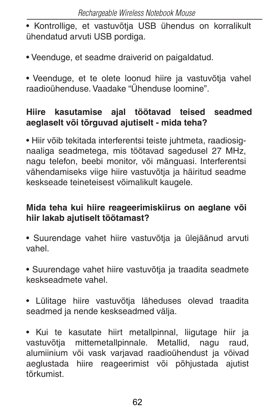 Targus Rechargeable Wireless Notebook Mouse User Manual | Page 62 / 259