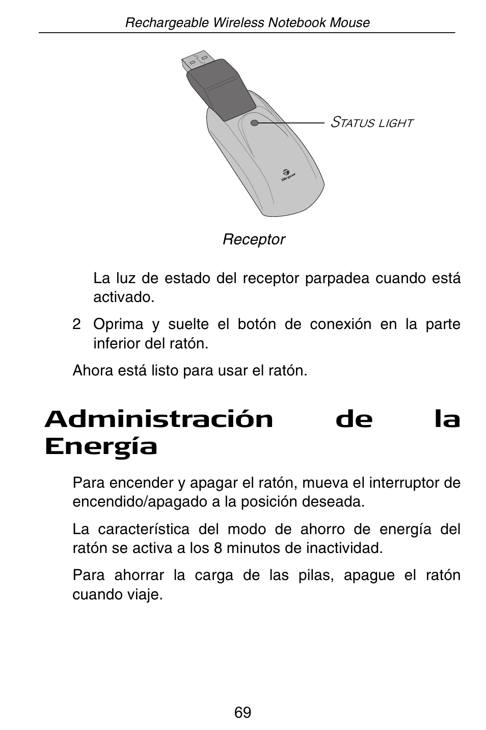 Administración de la energía | Targus Rechargeable Wireless Notebook Mouse User Manual | Page 69 / 259