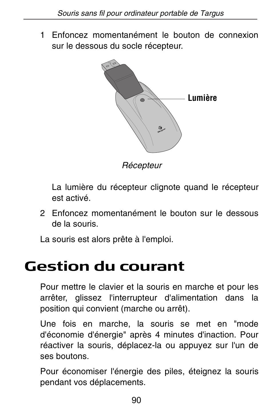 Gestion du courant | Targus Rechargeable Wireless Notebook Mouse User Manual | Page 90 / 259