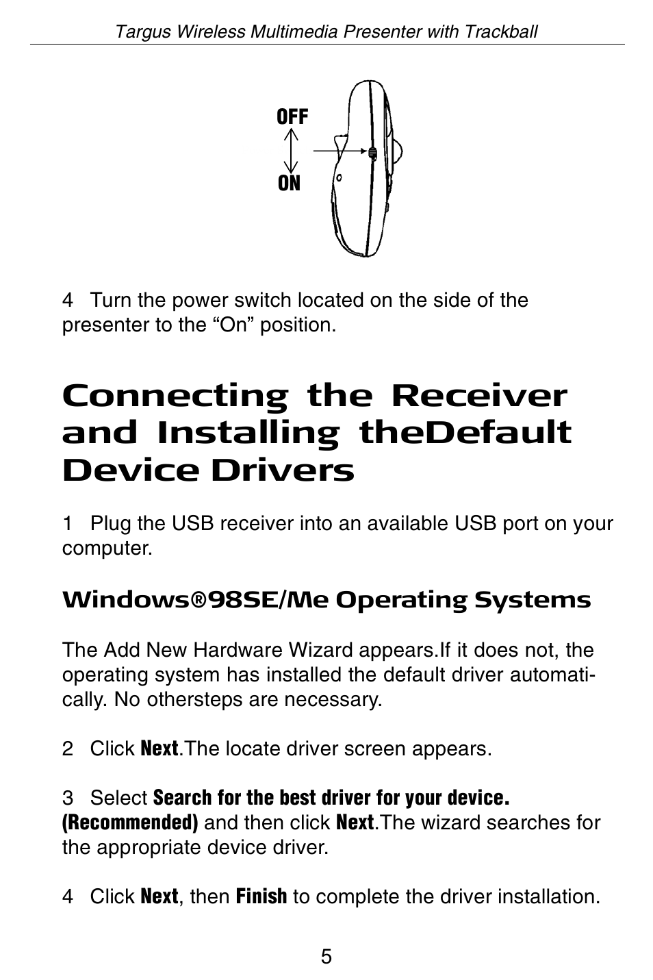 Targus Wireless Multimedia Presenter with Trackball User Manual | Page 5 / 16