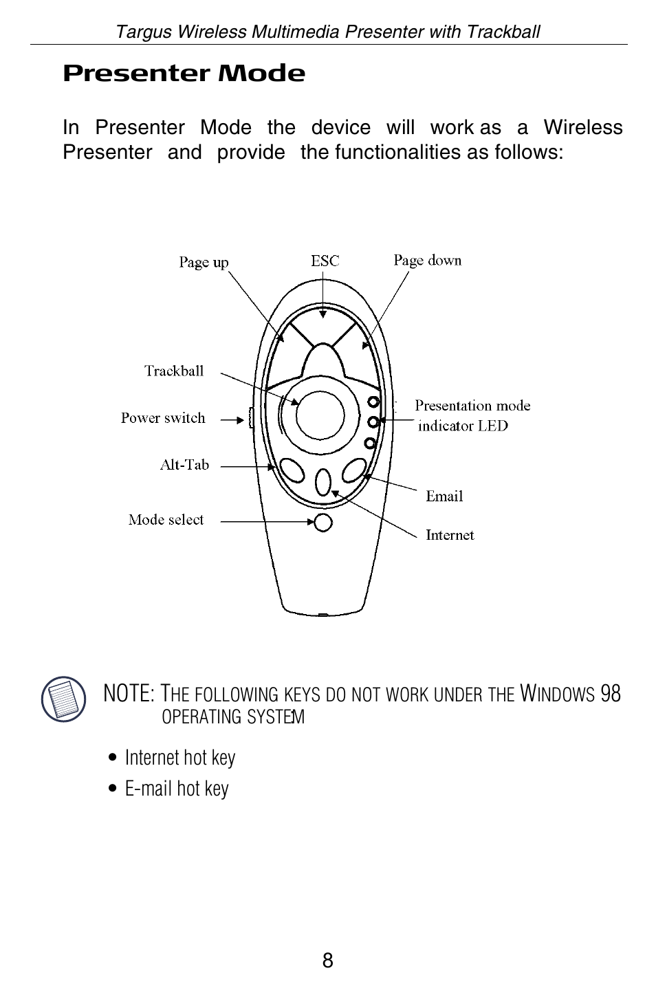 Targus Wireless Multimedia Presenter with Trackball User Manual | Page 8 / 16