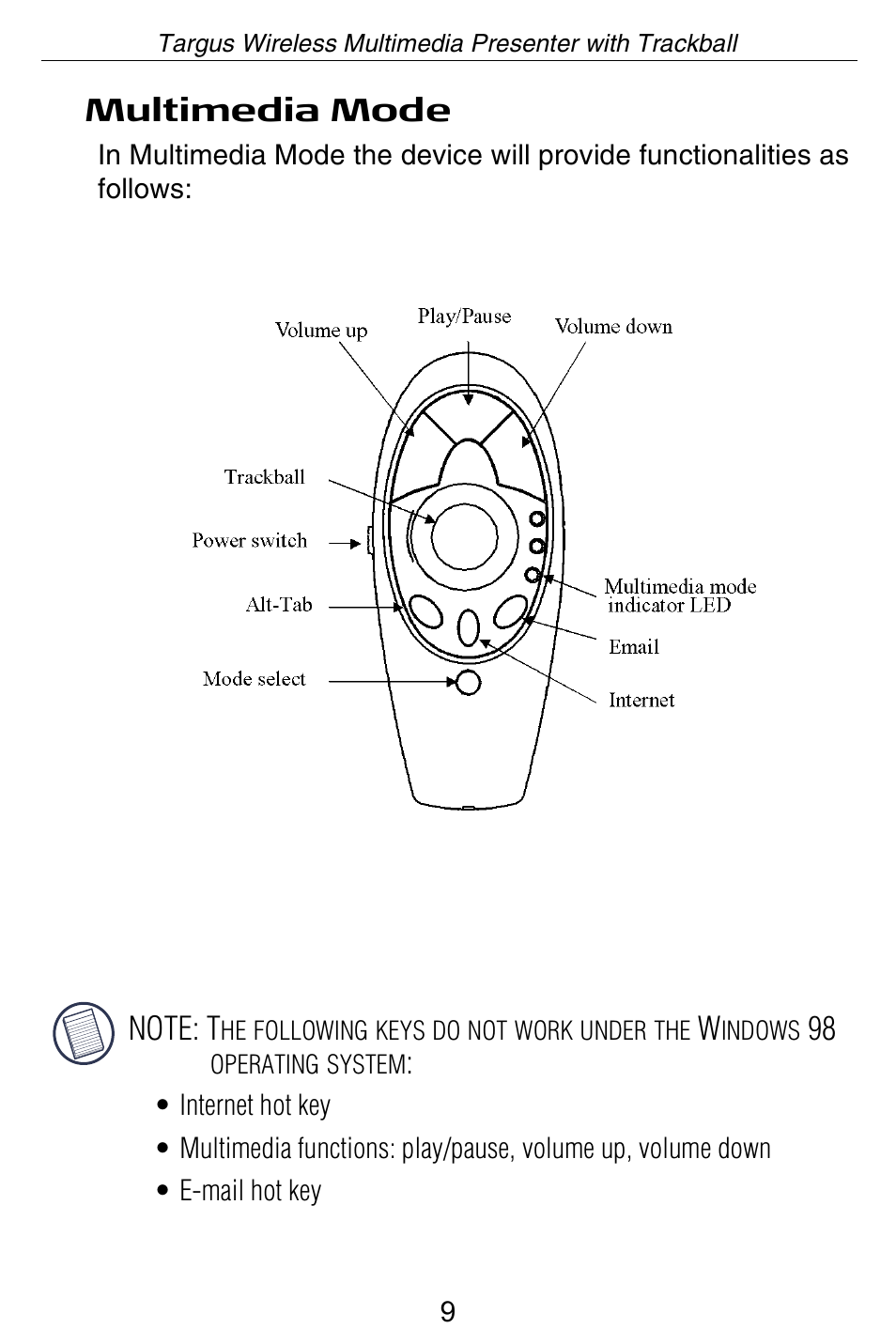 Targus Wireless Multimedia Presenter with Trackball User Manual | Page 9 / 16