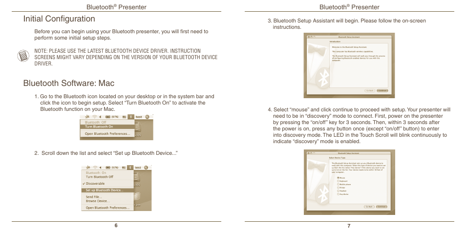 Initial configuration, Bluetooth software: mac | Targus Mac AMP11 User Manual | Page 5 / 10