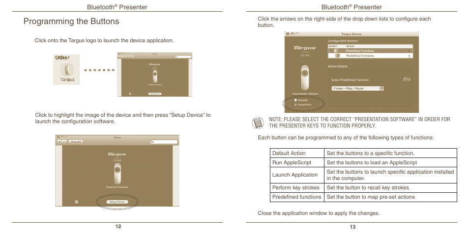 Programming the buttons | Targus Mac AMP11 User Manual | Page 8 / 10