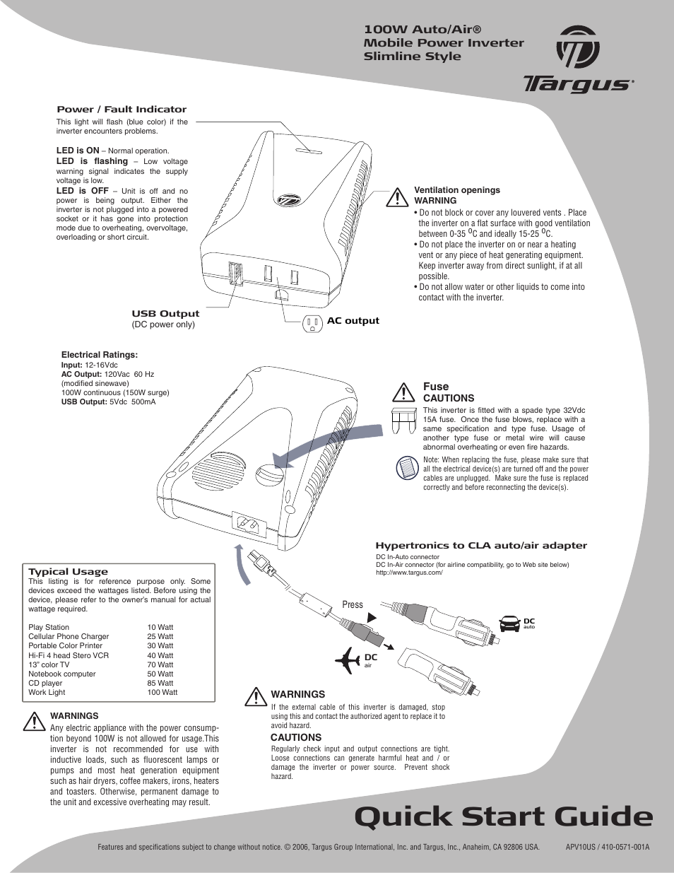 Targus APV10US User Manual | 2 pages