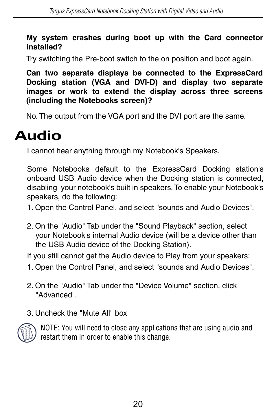 Audio | Targus ACP60 User Manual | Page 21 / 23