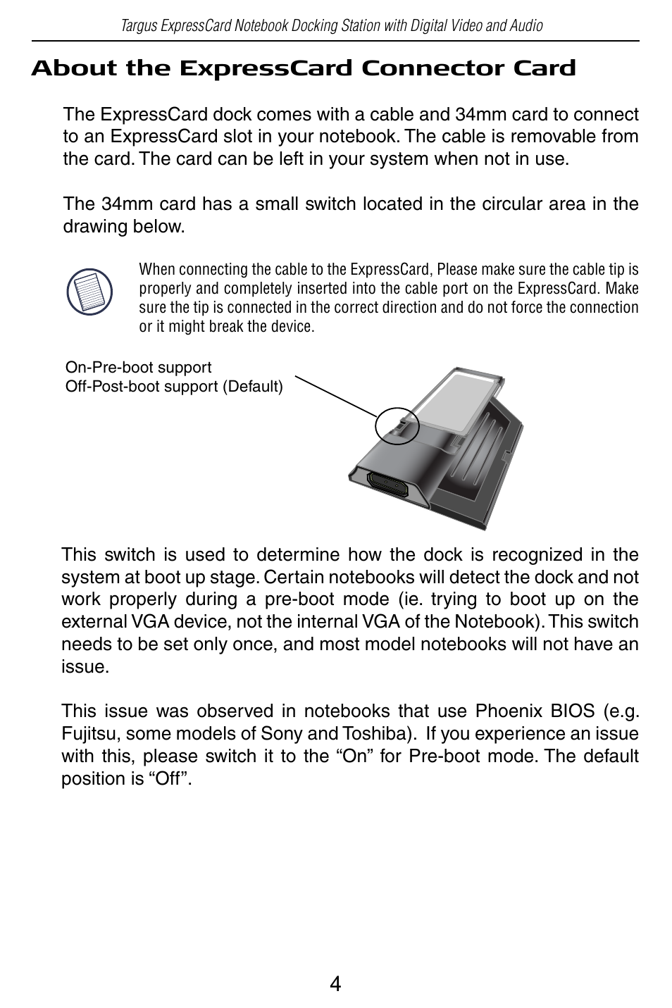 About the expresscard connector card | Targus ACP60 User Manual | Page 5 / 23