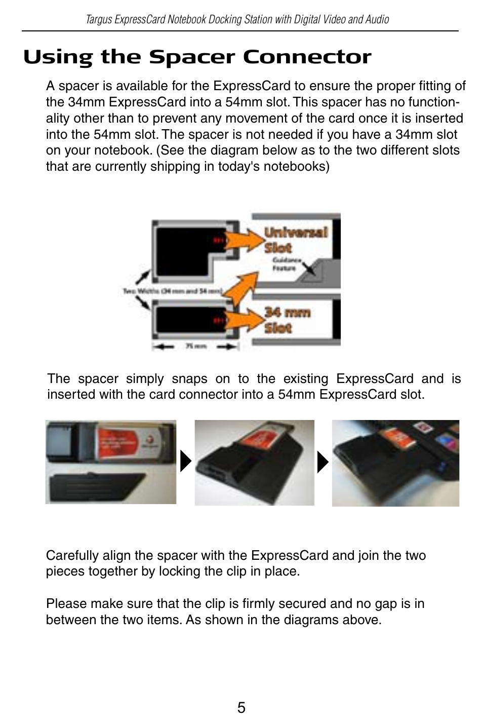 Using the spacer connector | Targus ACP60 User Manual | Page 6 / 23