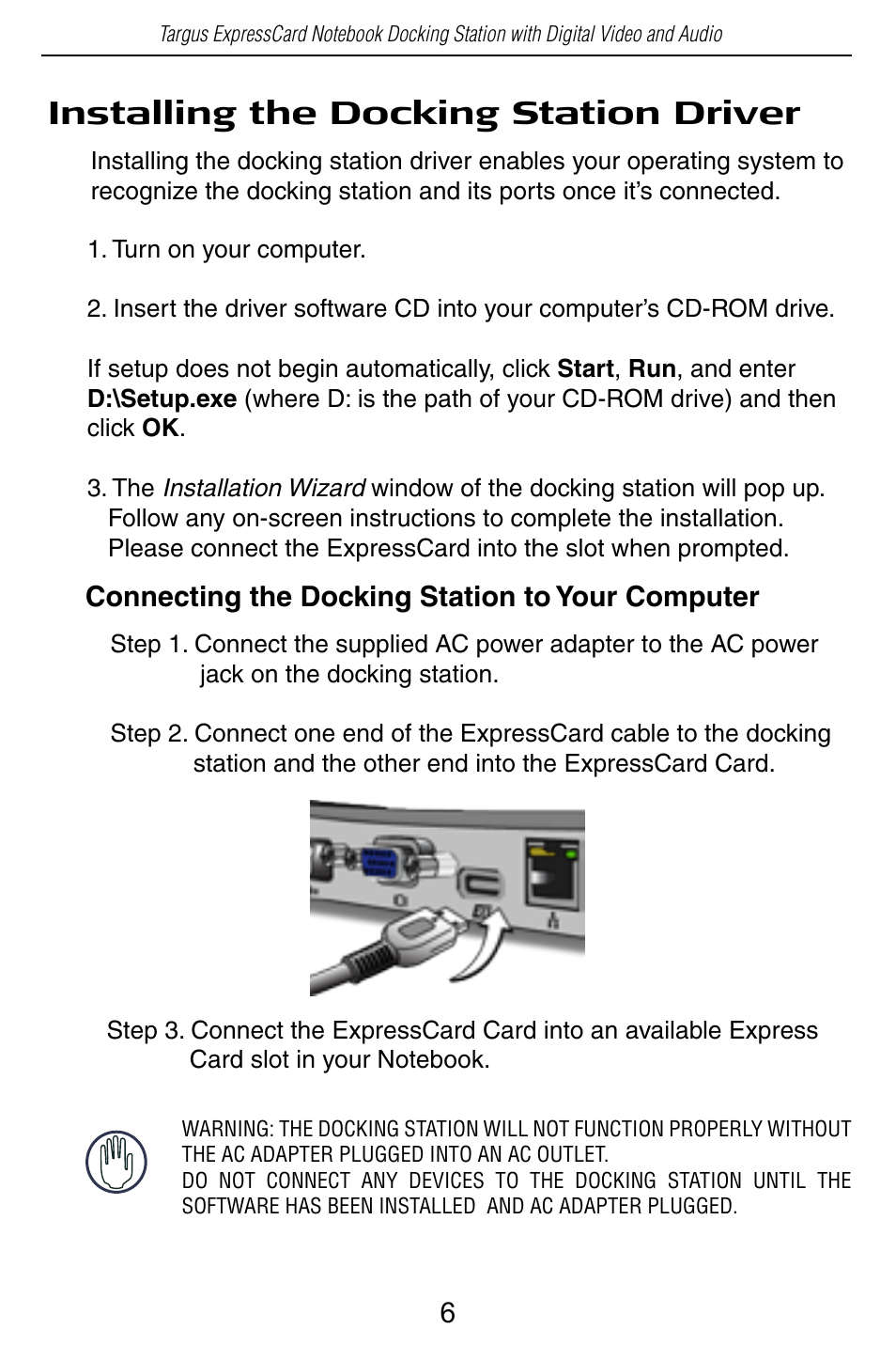 Installing the docking station driver | Targus ACP60 User Manual | Page 7 / 23