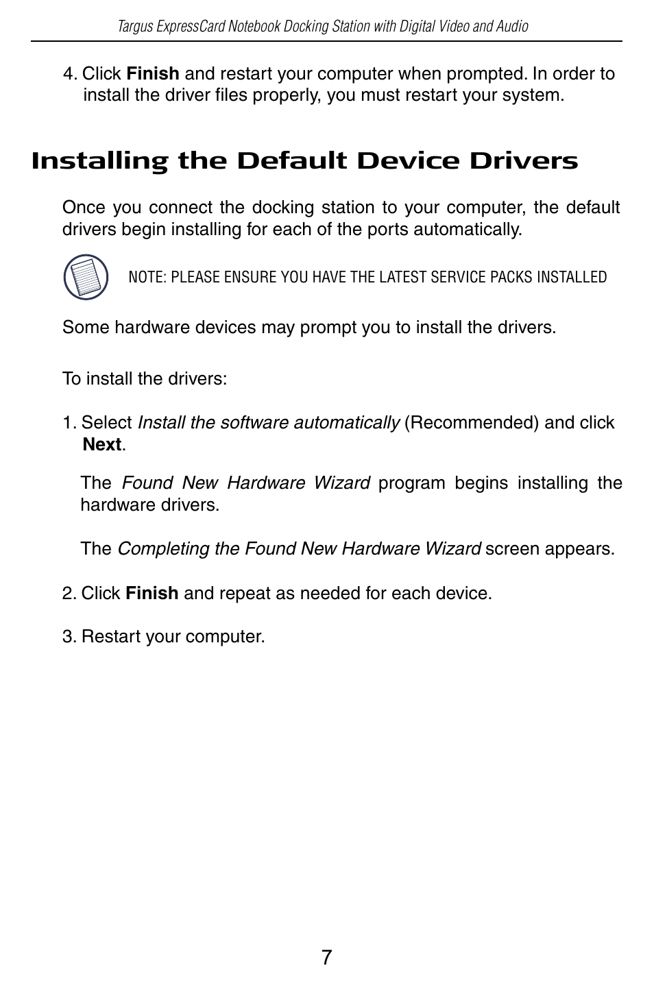 Installing the default device drivers | Targus ACP60 User Manual | Page 8 / 23