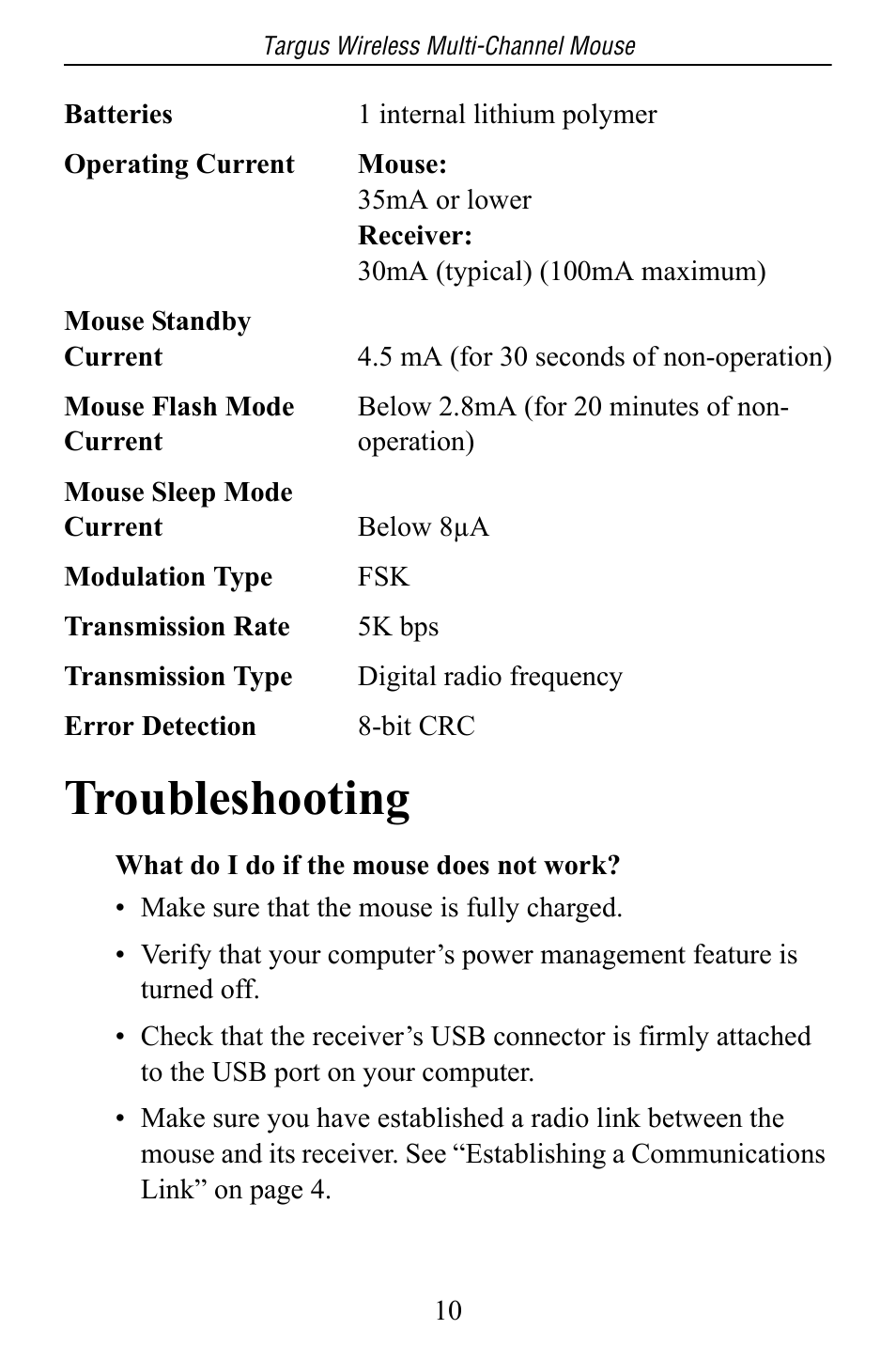 Troubleshooting | Targus Multi-Channel Mouse User Manual | Page 10 / 15