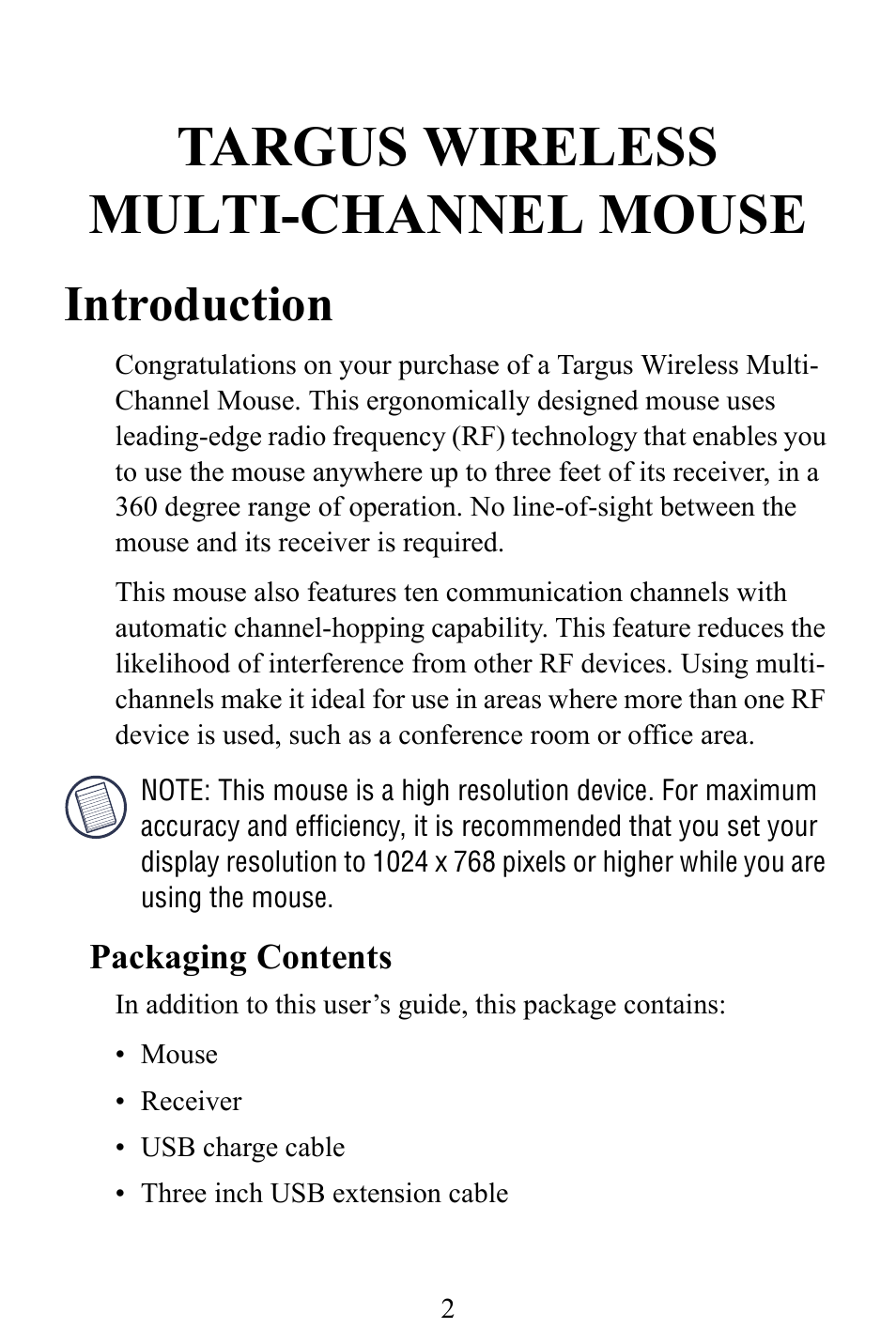 Targus wireless multi-channel mouse, Introduction | Targus Multi-Channel Mouse User Manual | Page 2 / 15