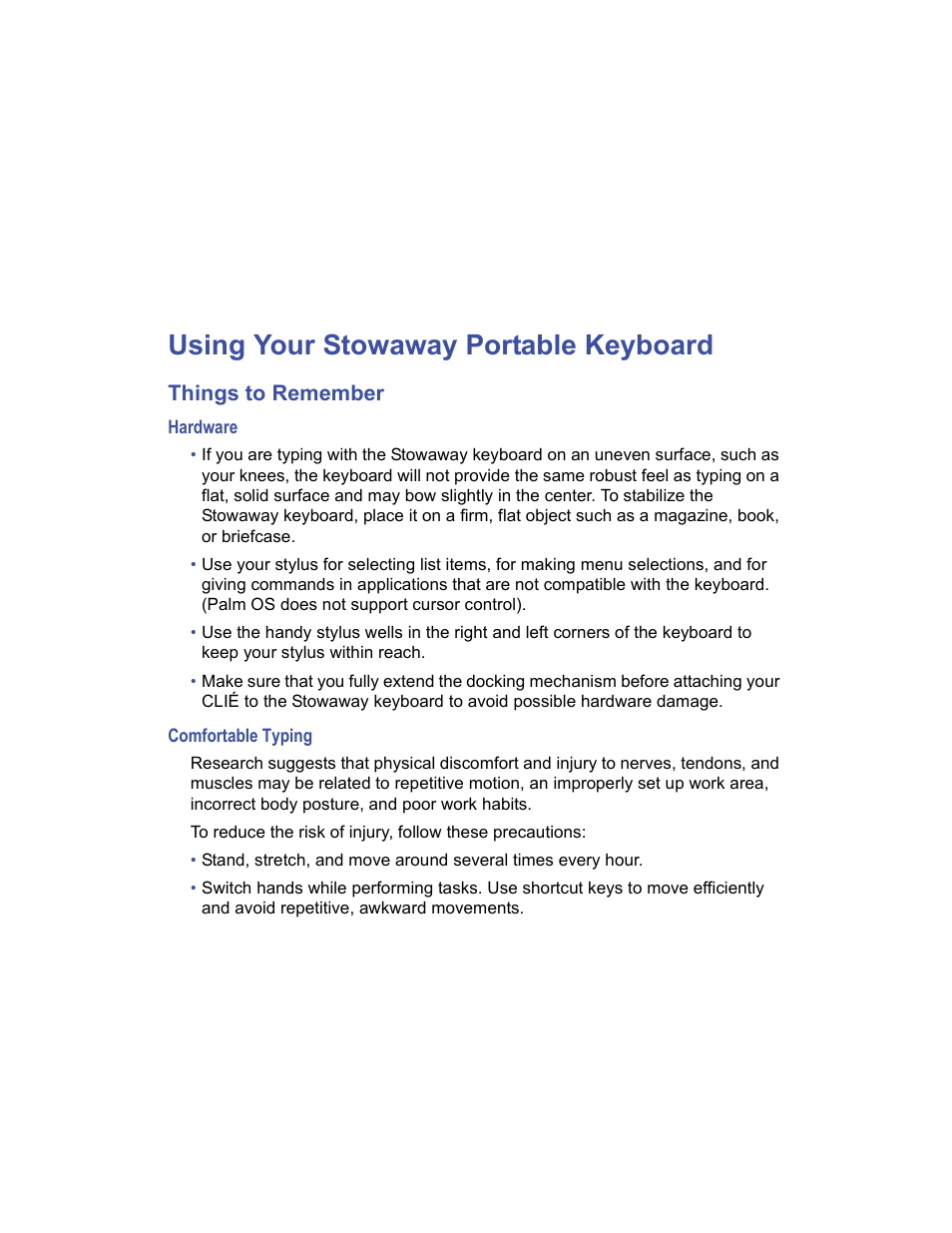 Using your stowaway portable keyboard, Things to remember, Hardware | Comfortable typing | Targus Stowaway User Manual | Page 16 / 37