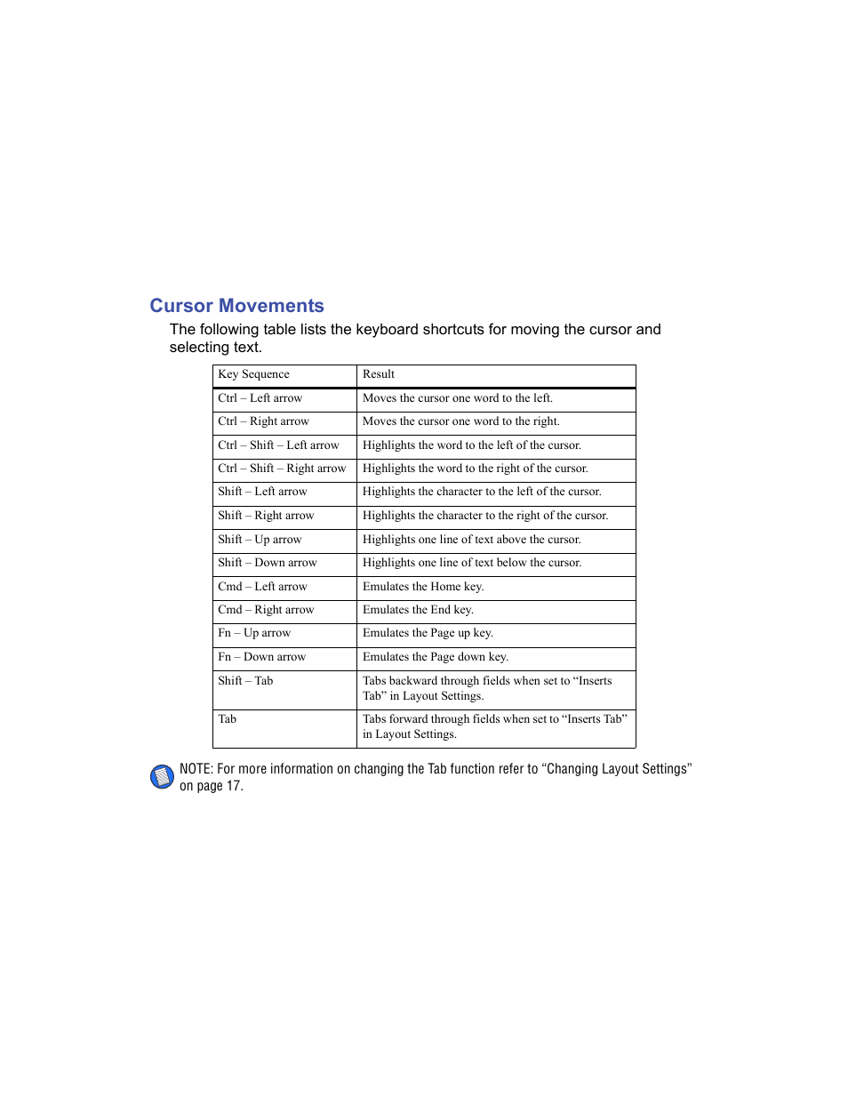 Cursor movements, 20 cursor movements | Targus Stowaway User Manual | Page 24 / 37