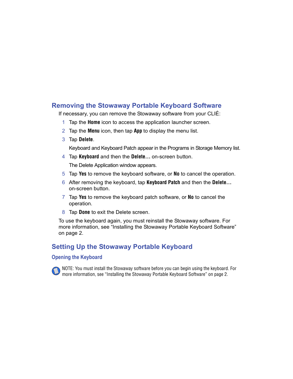 Removing the stowaway portable keyboard software, Setting up the stowaway portable keyboard, Opening the keyboard | 4removing the stowaway portable keyboard software | Targus Stowaway User Manual | Page 8 / 37