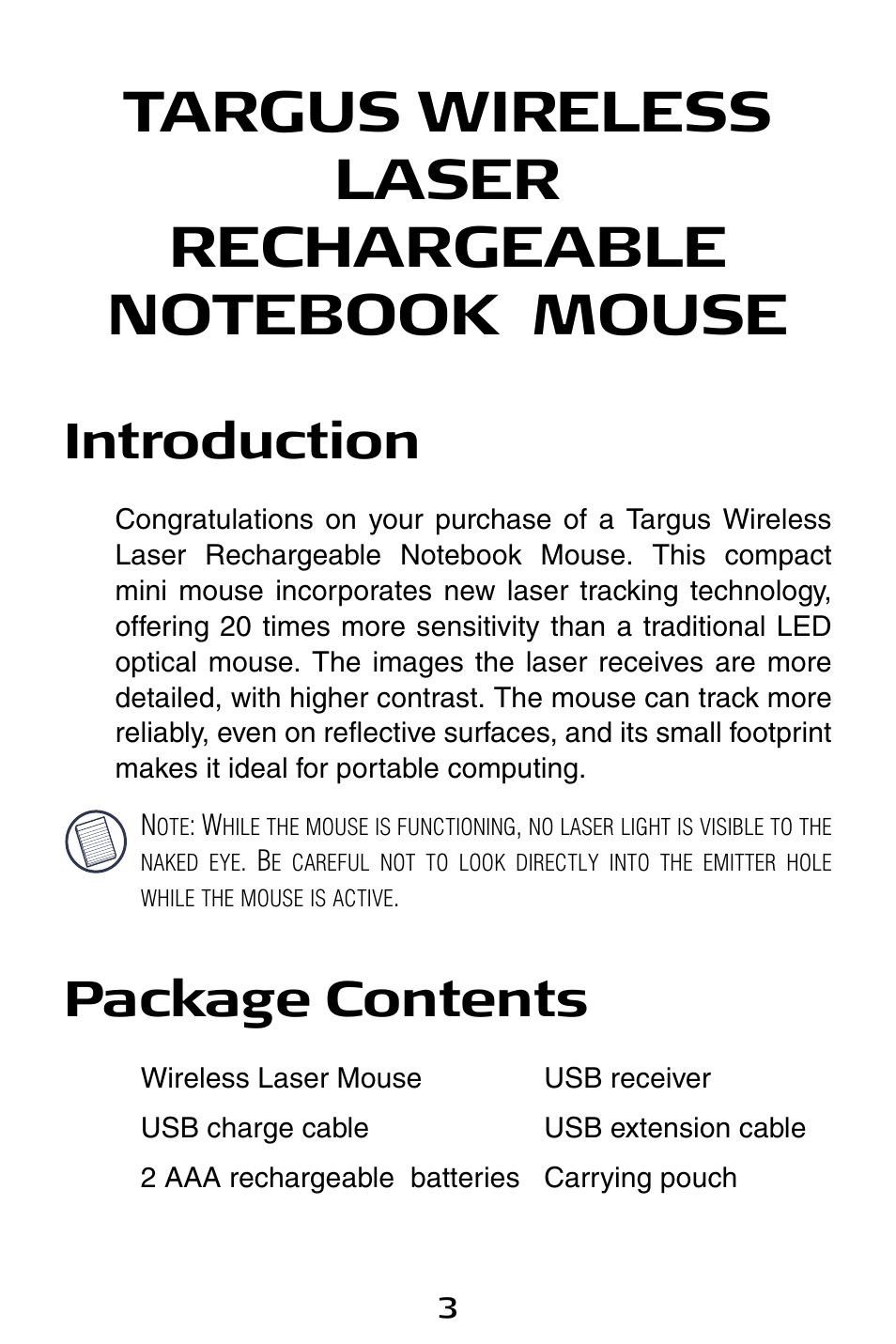Introduction, Package contents | Targus 410-0008-001A User Manual | Page 3 / 12