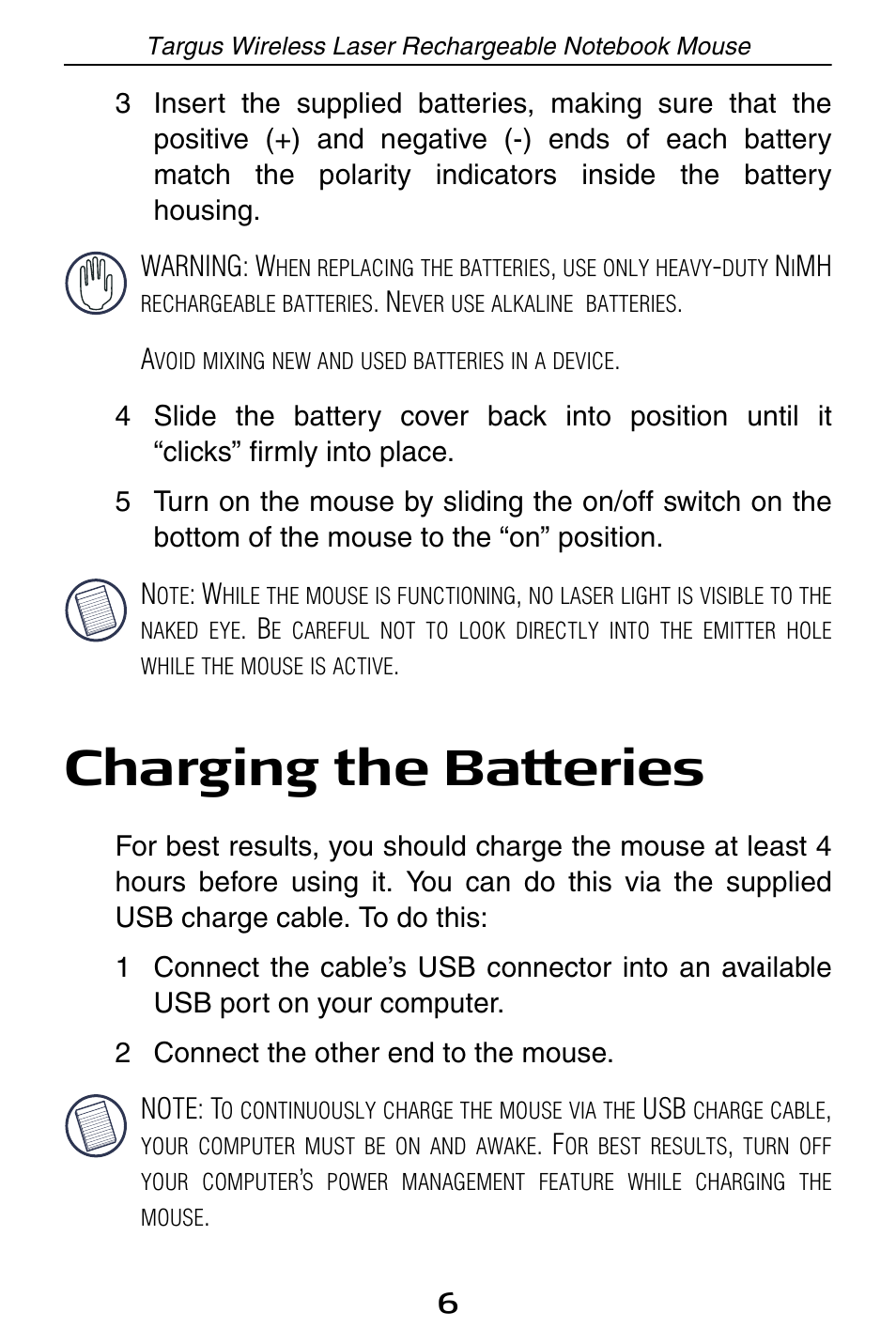 Charging the batteries | Targus 410-0008-001A User Manual | Page 6 / 12