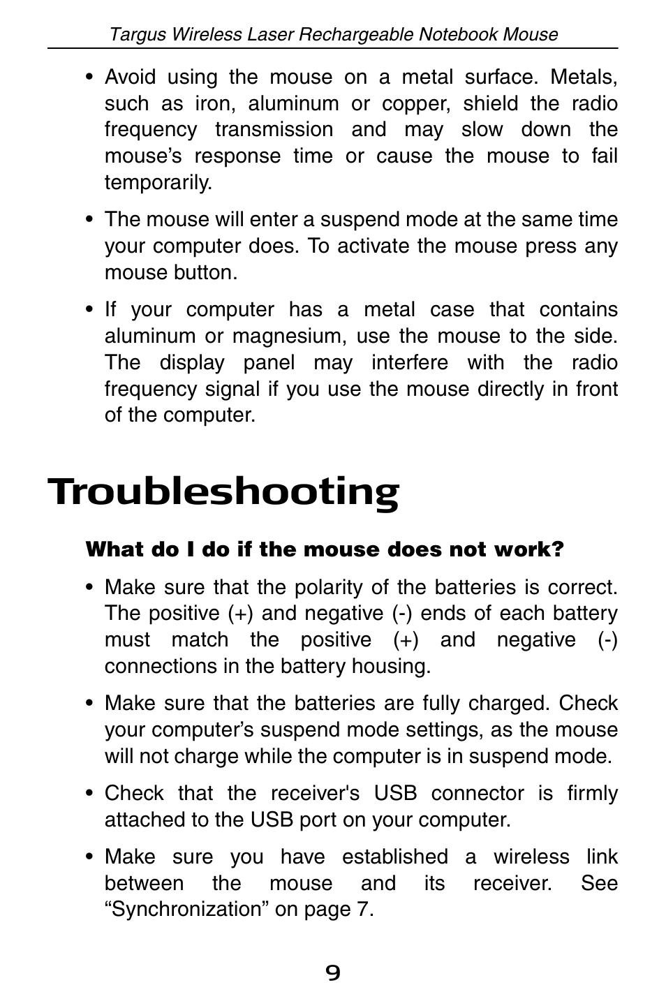 Troubleshooting | Targus 410-0008-001A User Manual | Page 9 / 12