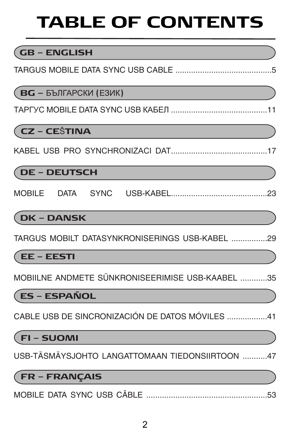 Targus USB Cable User Manual | Page 2 / 155