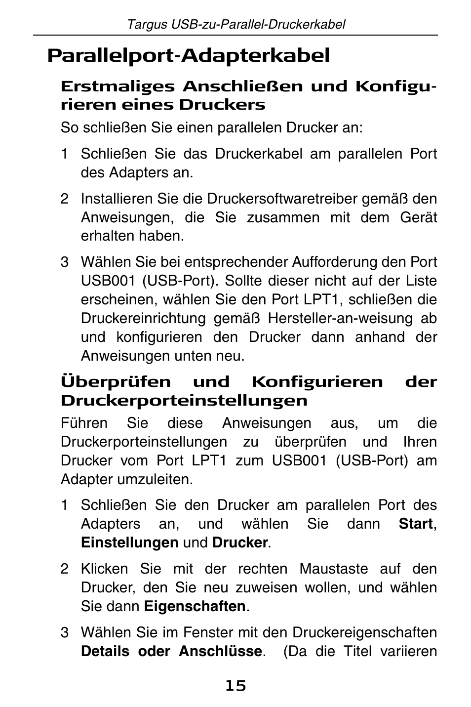 Parallelport-adapterkabel | Targus PA096E User Manual | Page 15 / 66