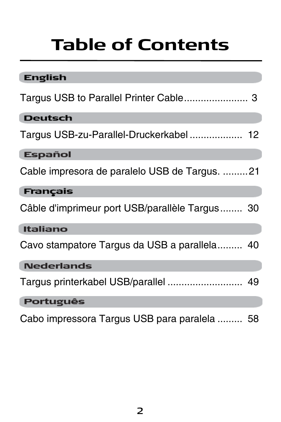 Targus PA096E User Manual | Page 2 / 66