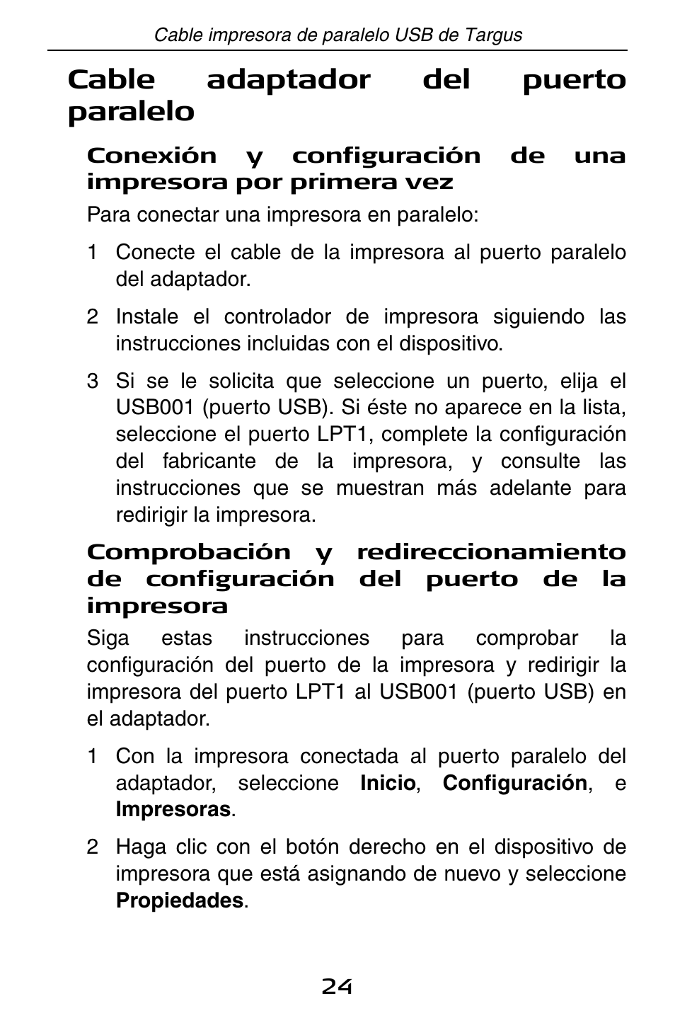 Cable adaptador del puerto paralelo | Targus PA096E User Manual | Page 24 / 66