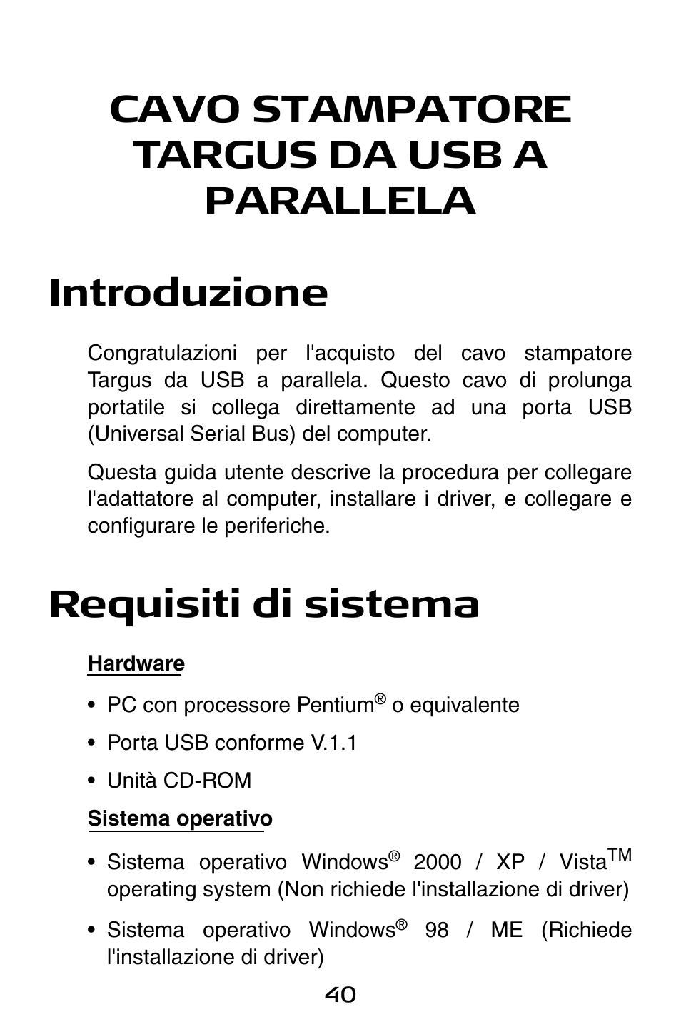 Requisiti di sistema | Targus PA096E User Manual | Page 40 / 66