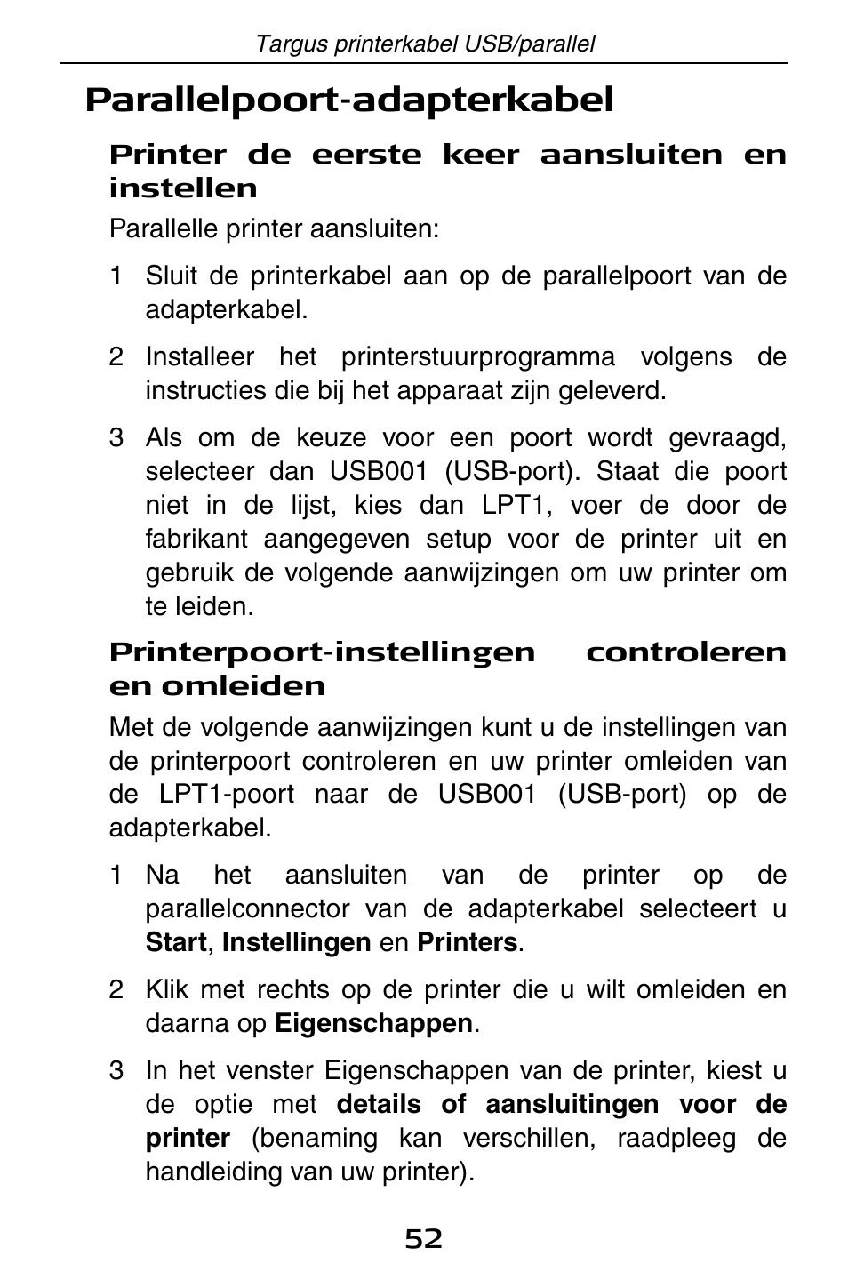 Parallelpoort-adapterkabel | Targus PA096E User Manual | Page 52 / 66