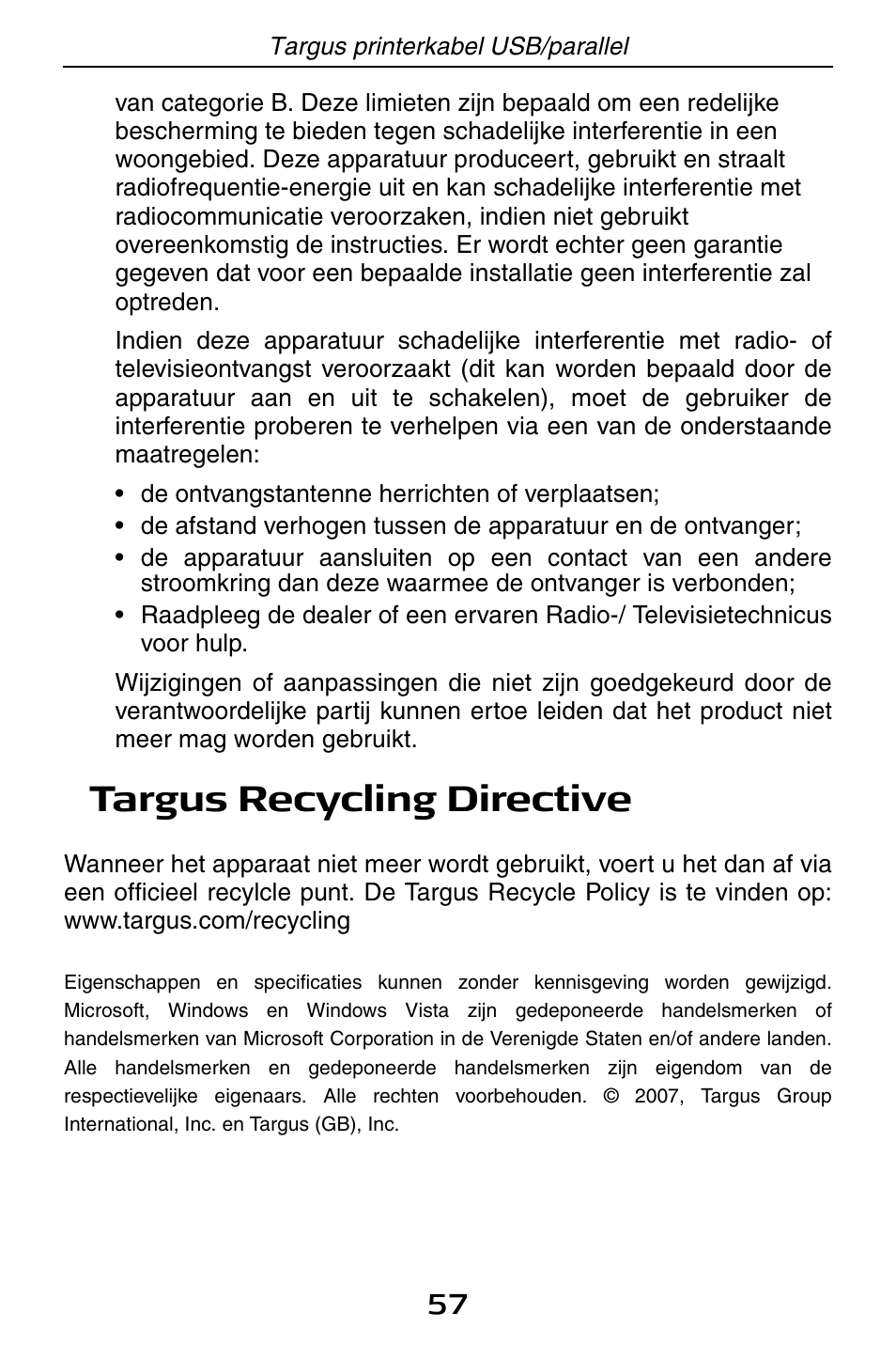 Targus recycling directive | Targus PA096E User Manual | Page 57 / 66